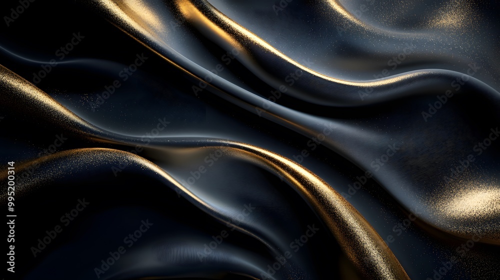 A close-up of flowing black fabric with golden highlights, showcasing smooth, luxurious textures and elegant contours. A close-up of flowing black fabric with golden highlights, showcasing smooth, luxurious textures and elegant contours.