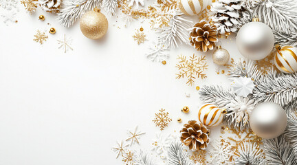 background with christmass decoration. white and gold style