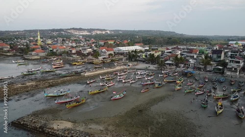 view from above, small boats lying on the coast of Pantura photo