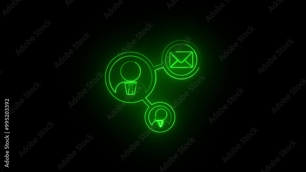 Glowing Digital Content Network, Neon Multimedia Distribution, Connected User Profile Icon. Glowing Digital Content Network, Neon Multimedia Distribution, Connected User Profile Icon.