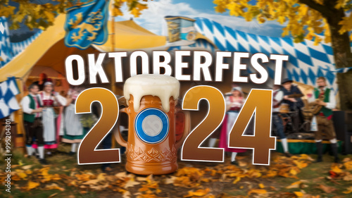 Colorful Oktoberfest 2024 logo with traditional German festival scene photo