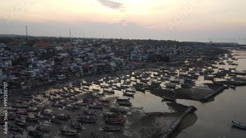 view from above, small boats lying on the coast of Pantura