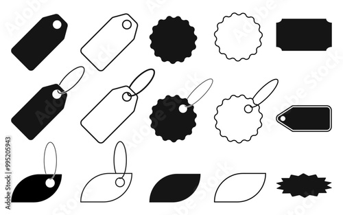 Price tag icon collection ouline label pricing sale discount string sign symbol coupon mark retail business blank holiday rope card badge shoping black buttons website gift