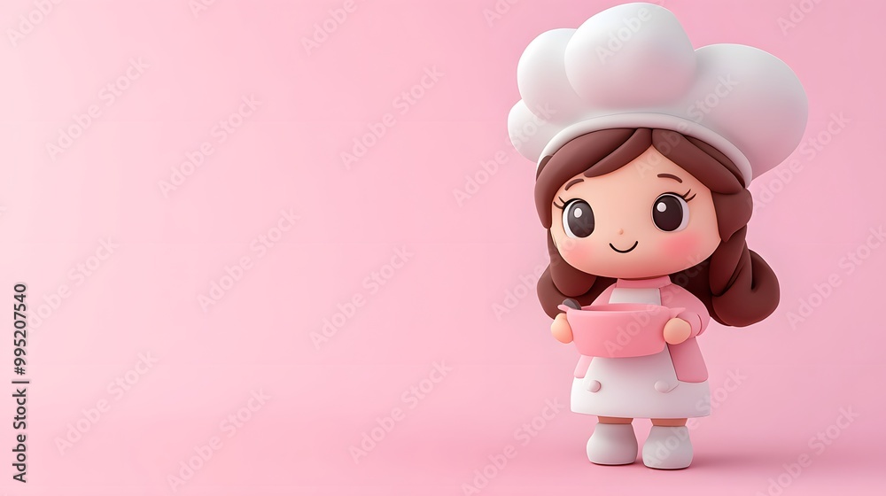 Adorable cartoon-style chef figurine with a chef hat and mixing bowl, standing on a pink background, ideal for culinary or baking-themed designs.
Adorable cartoon-style chef figurine with a chef hat and mixing bowl, standing on a pink background, ideal for culinary or baking-themed designs.