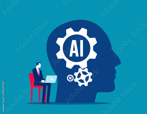 Robot. Technology helps research important information and create ideas, Artificial intelligence supports business success