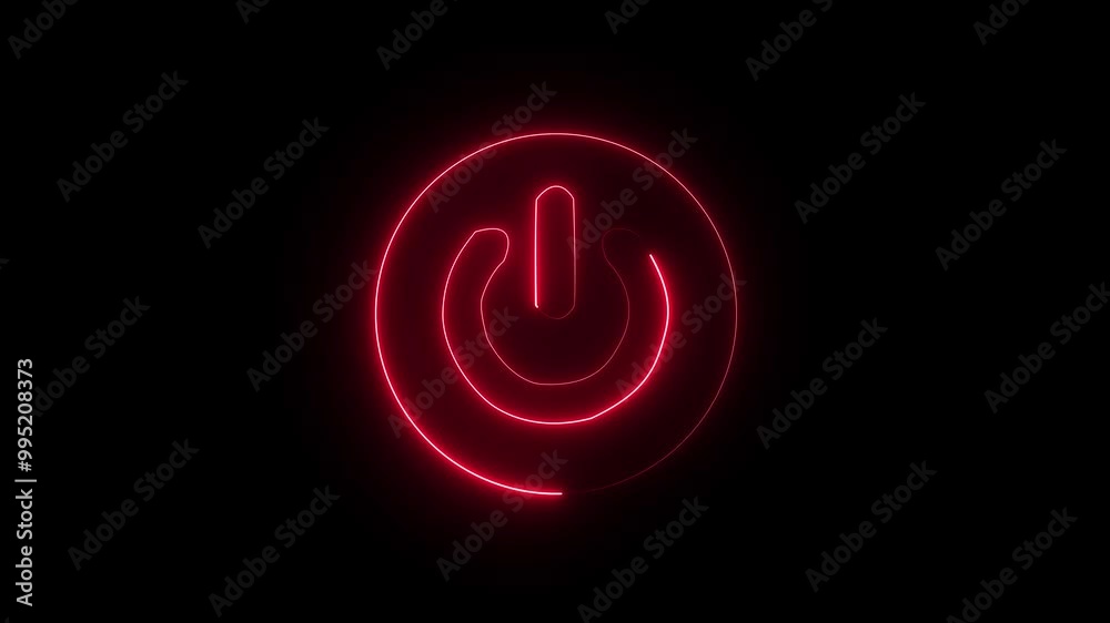 glowing neon light red color power button animation icon screen turn on off close animated on black background glowing neon light red color power button animation icon screen turn on off close animated on black background