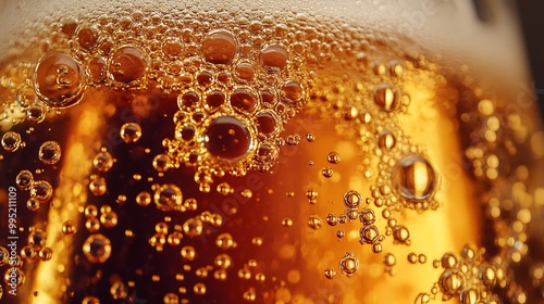 Close-Up of Sparkling Beer Bubbles in a Glass. AI Generated