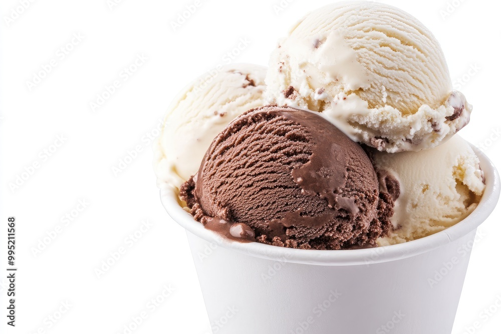 Chocolate and Vanilla Ice Cream Scoops in a Paper Cup Chocolate and Vanilla Ice Cream Scoops in a Paper Cup