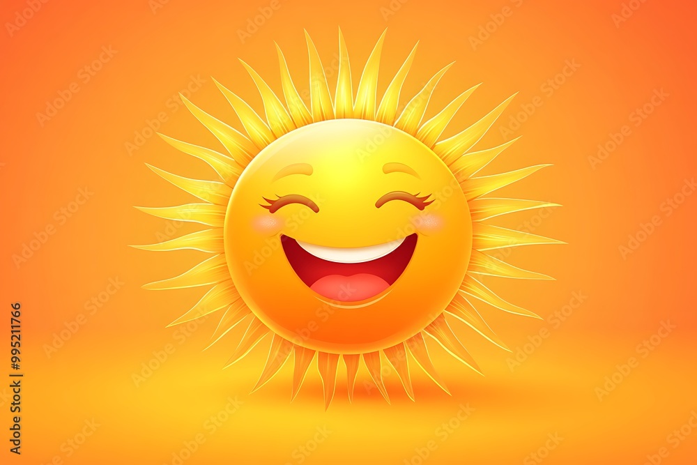A vibrant vector-style smiling sun emoji with a bright yellow face and detailed rays extending outward A vibrant vector-style smiling sun emoji with a bright yellow face and detailed rays extending outward