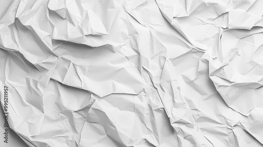 Fototapeta premium Crumpled white paper texture, glued poster pattern with wrinkles for mockup, abstract background