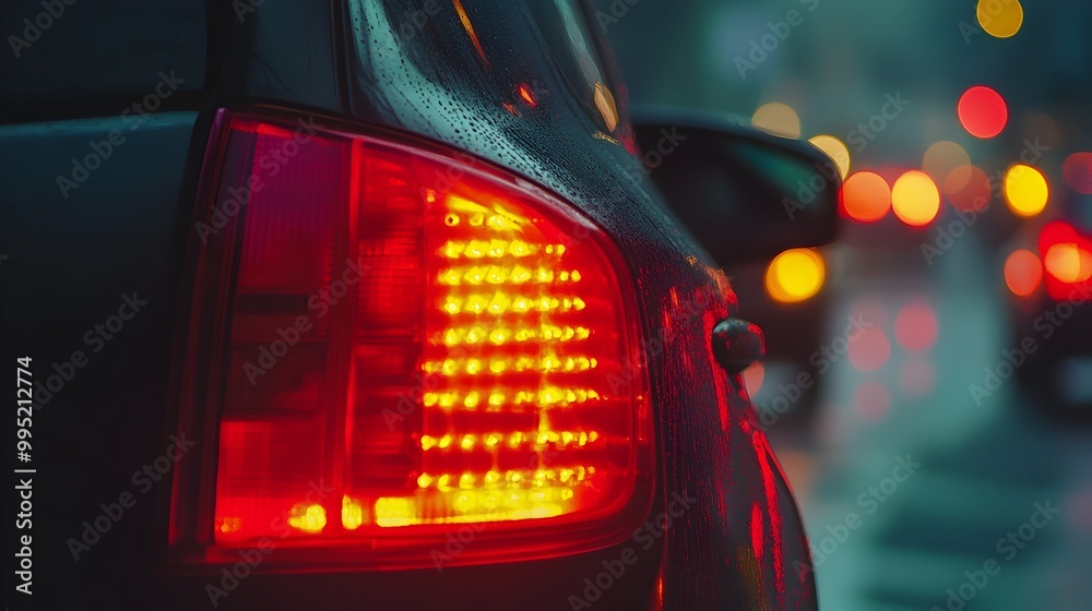 Close up View of a Glowing Brake Light on the Rear of a Car Slowing Down in Heavy Urban Traffic Jam Close up View of a Glowing Brake Light on the Rear of a Car Slowing Down in Heavy Urban Traffic Jam