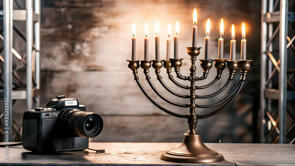 Flat Podium with Glowing Hanukkah Candles - Elegant Design Featuring Spiritual Glow and Copy Space for Branding - Vector Illustration Flat Podium with Glowing Hanukkah Candles - Elegant Design Featuring Spiritual Glow and Copy Space for Branding - Vector Illustration