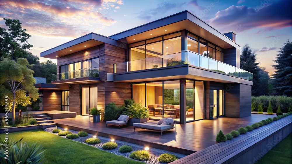 Fototapeta premium Breathtaking contemporary architecture showcases sleek lines, generous windows, and inviting outdoor spaces, creating a