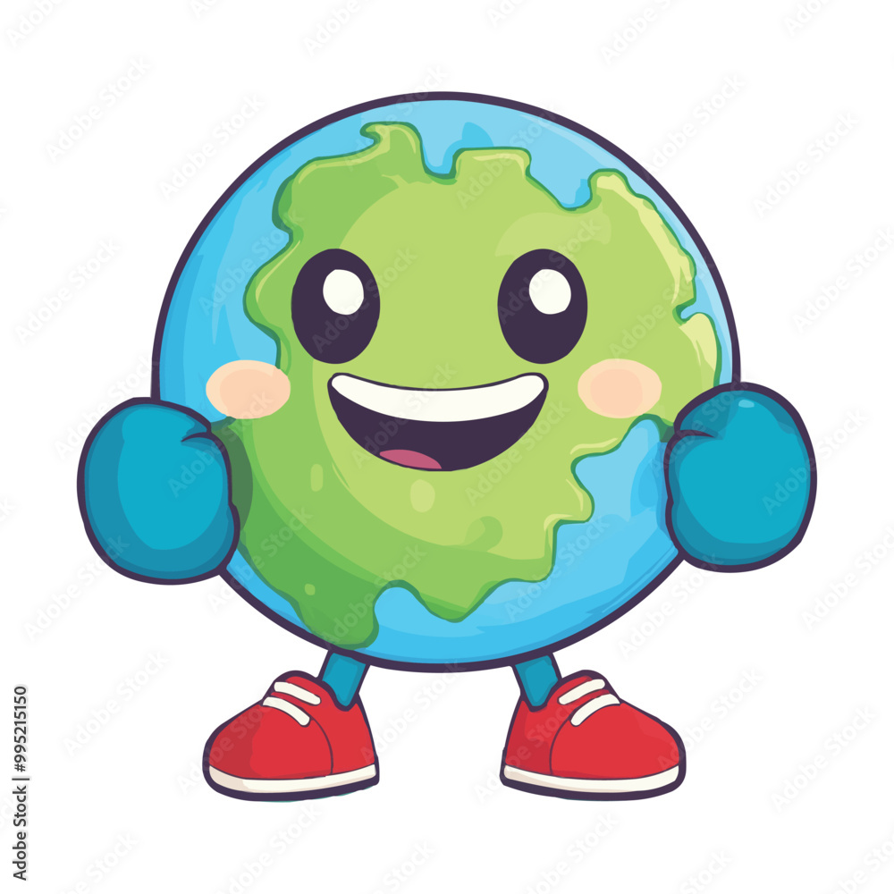Obraz premium A cute cartoon style Earth with boxing gloves vector