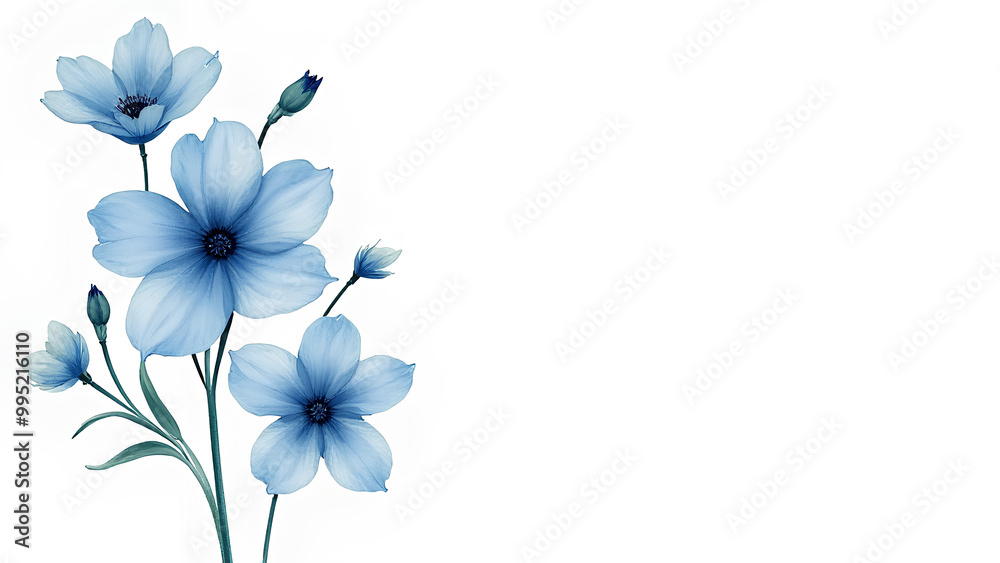 Obraz premium Png blue watercolor flower pattern with white background