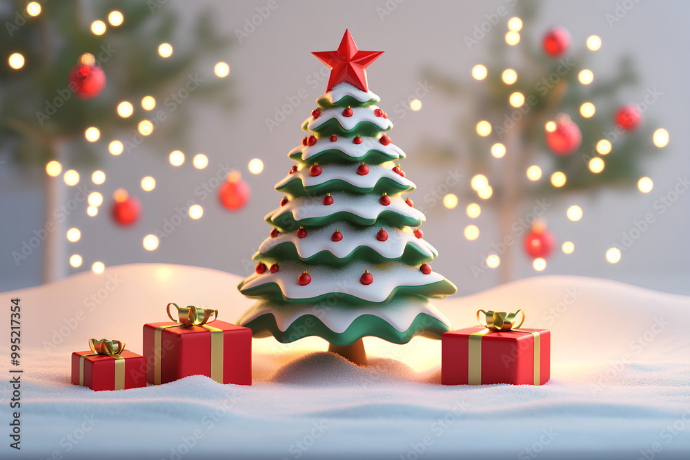 Festive Christmas tree with gifts 3d icon Festive Christmas tree with gifts 3d icon