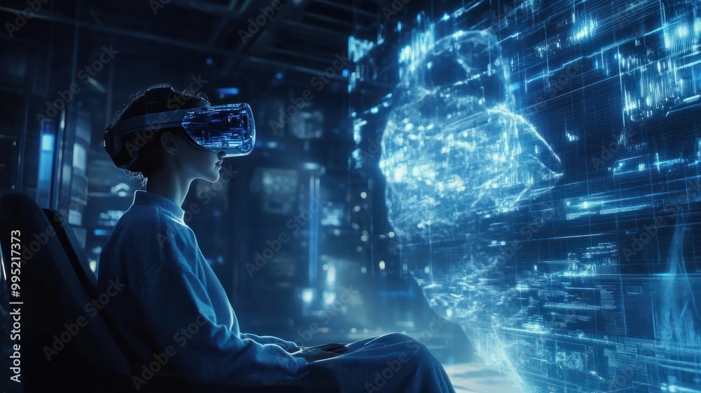 Virtuelle Umgebnung durch VR Erlebnis mit Brille 3d Hologramme im Raum zum anfassen KI Generative AI Virtuelle Umgebnung durch VR Erlebnis mit Brille 3d Hologramme im Raum zum anfassen KI Generative AI
