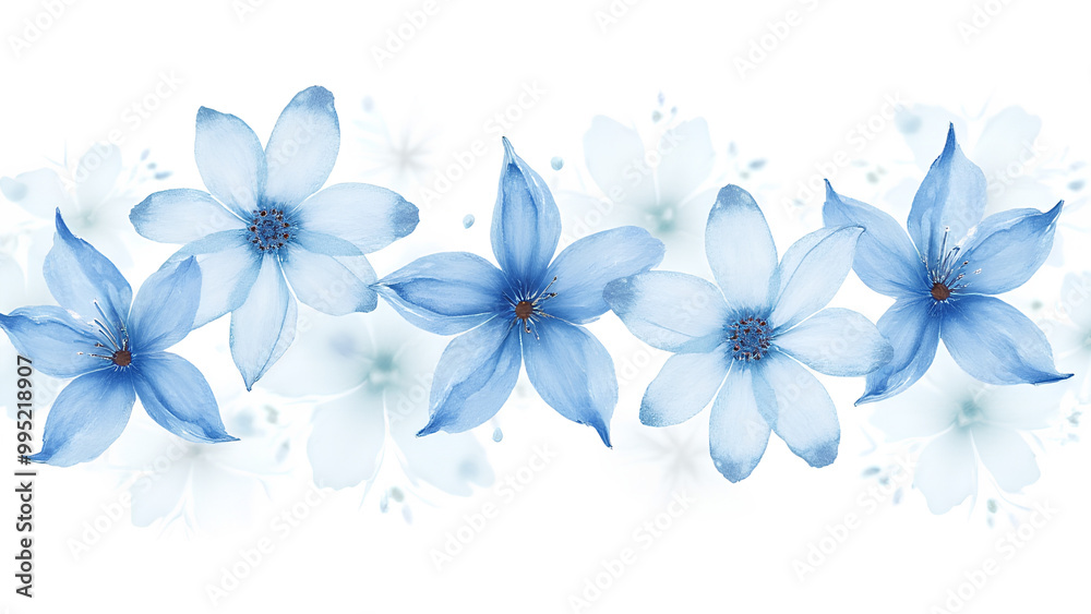 Fototapeta premium Png blue watercolor flower pattern with white background