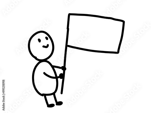 旗を持っている人のゆるいイラスト