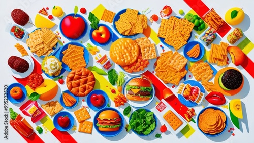 Background, pictures of various ready-to-eat food