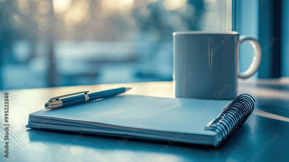 A close-up of a coffee mug, notebook, and pen resting on a clean desk, emphasizing productivity. A close-up of a coffee mug, notebook, and pen resting on a clean desk, emphasizing productivity.
