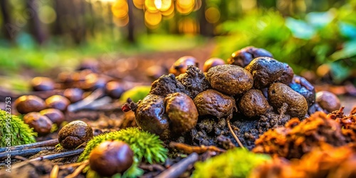 Close-up Images of Various Animal Feces in Natural Environments for Wildlife Education and Research photo