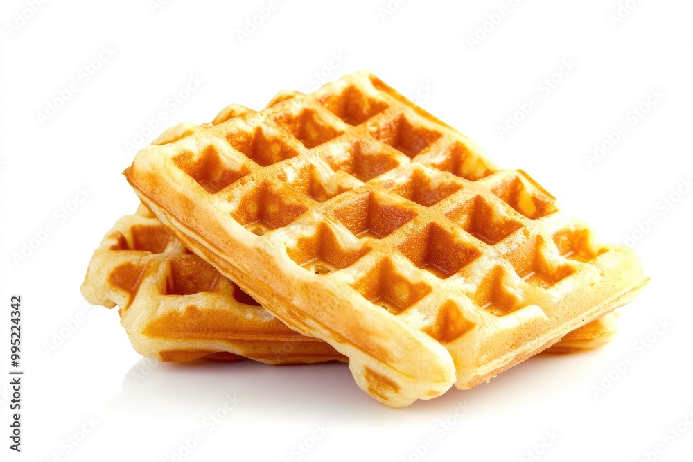 Two Golden Brown Waffles on White Background Two Golden Brown Waffles on White Background