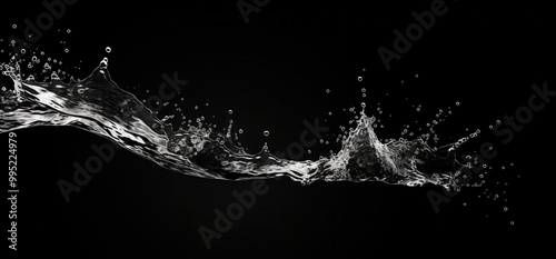 Water Splashing and Creating Bubbles Against a Black Background