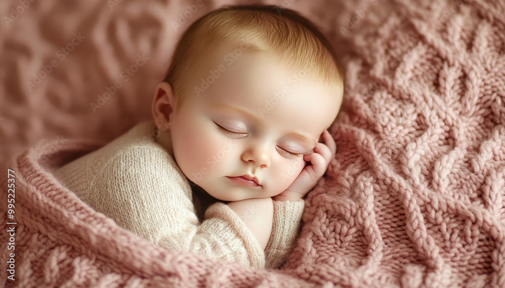 A Sleeping Baby Wrapped in a Pink Knit Blanket A Sleeping Baby Wrapped in a Pink Knit Blanket