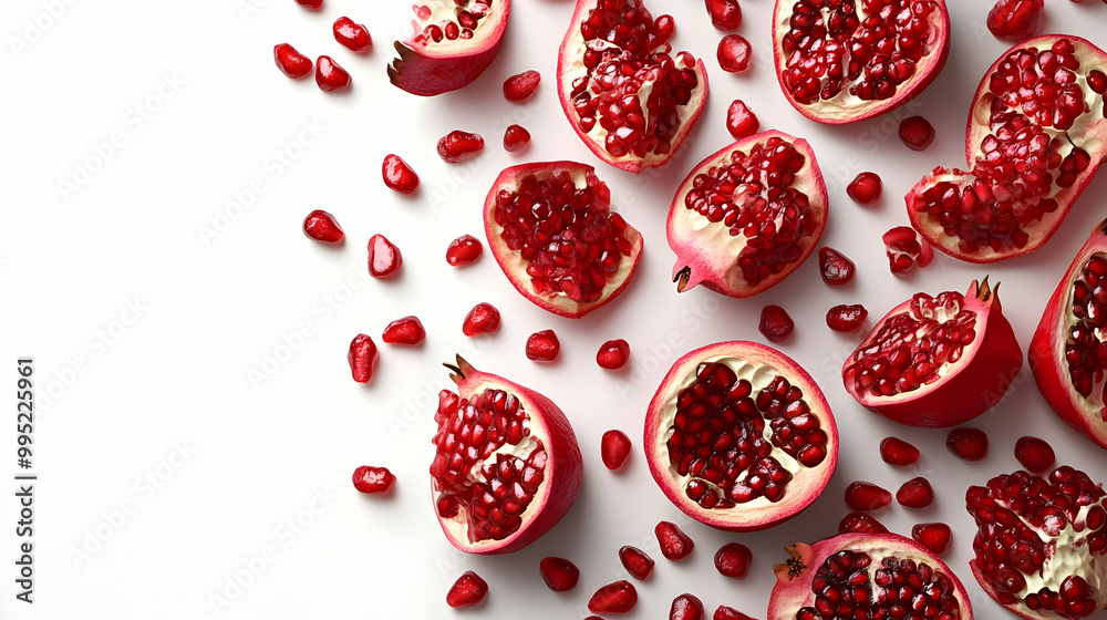 3D Pomegranate Slice Mosaic Concept on Plain Background with Copy Space for Text Overlay - Iconic Design Isolated on White 3D Pomegranate Slice Mosaic Concept on Plain Background with Copy Space for Text Overlay - Iconic Design Isolated on White