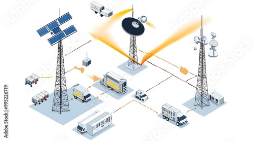 Detailed diagram illustrating the role of satellite technology in enabling pager communication networks with signals bouncing between towers and pager devices for seamless wireless data transmission photo