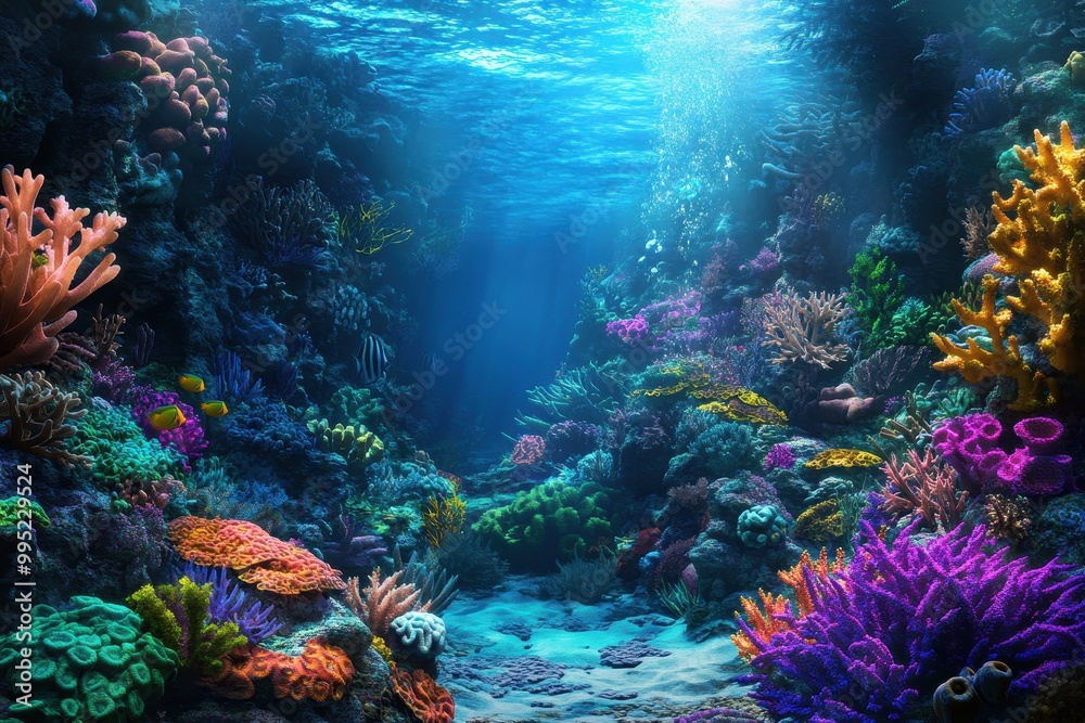 Fototapeta premium Vibrant Underwater Scene with Colorful Coral Reefs