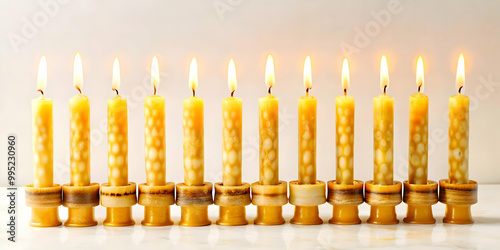 Seamless Tile Design: Eco-Friendly Watercolor Hanukkah Candles Made from Reusable Beeswax, Showcasing Sustainability in Warm Tones - Perfect for Holiday Decor