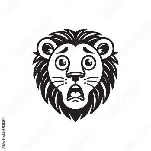 Lion Face Logo design - Lion Head Vector illustration in black and white
 photo