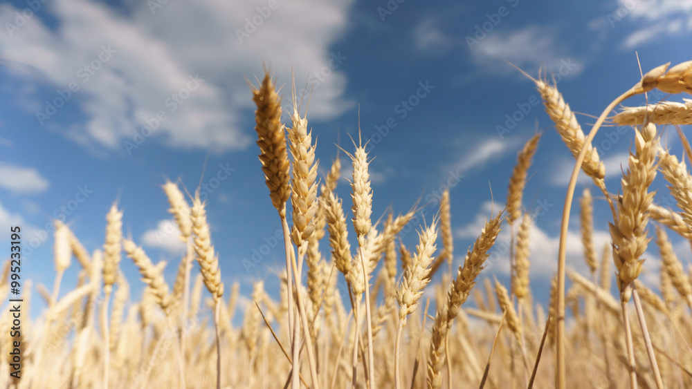 Wheat Field in Full Bloom. Lush Golden Wheat Plants in Field Wheat Field in Full Bloom. Lush Golden Wheat Plants in Field
