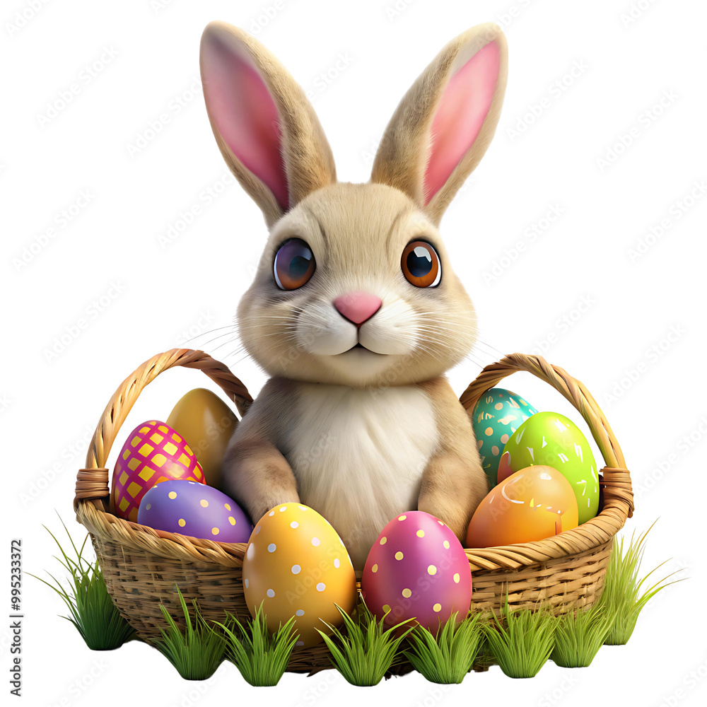 3D Rendering of a Bunny in an Easter Set on a Transparent Background 3D Rendering of a Bunny in an Easter Set on a Transparent Background