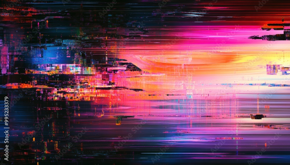 Abstract Digital Glitch Art with Horizontal Stripes and Vibrant Colors Abstract Digital Glitch Art with Horizontal Stripes and Vibrant Colors