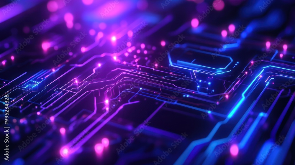 Purple Computer Engineering Background Blue and purple technology background circuits intertwine, illustrating ...