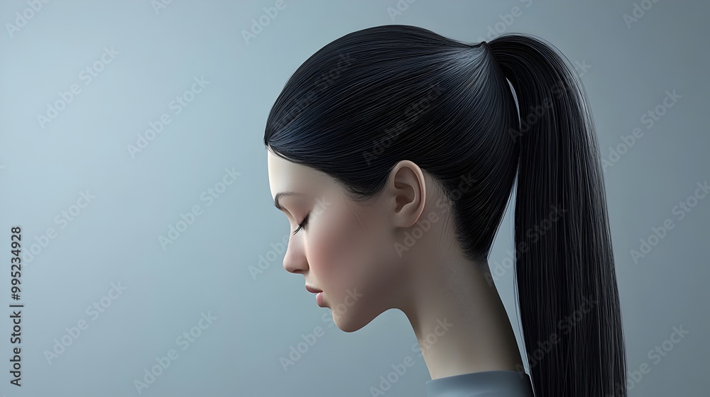 Exquisite 360 degree view of a high sleek ponytail hairstyle on a woman showcasing the tightly pulled back front and flowing glamorous back embodying feminine elegance and sophistication Exquisite 360 degree view of a high sleek ponytail hairstyle on a woman showcasing the tightly pulled back front and flowing glamorous back embodying feminine elegance and sophistication