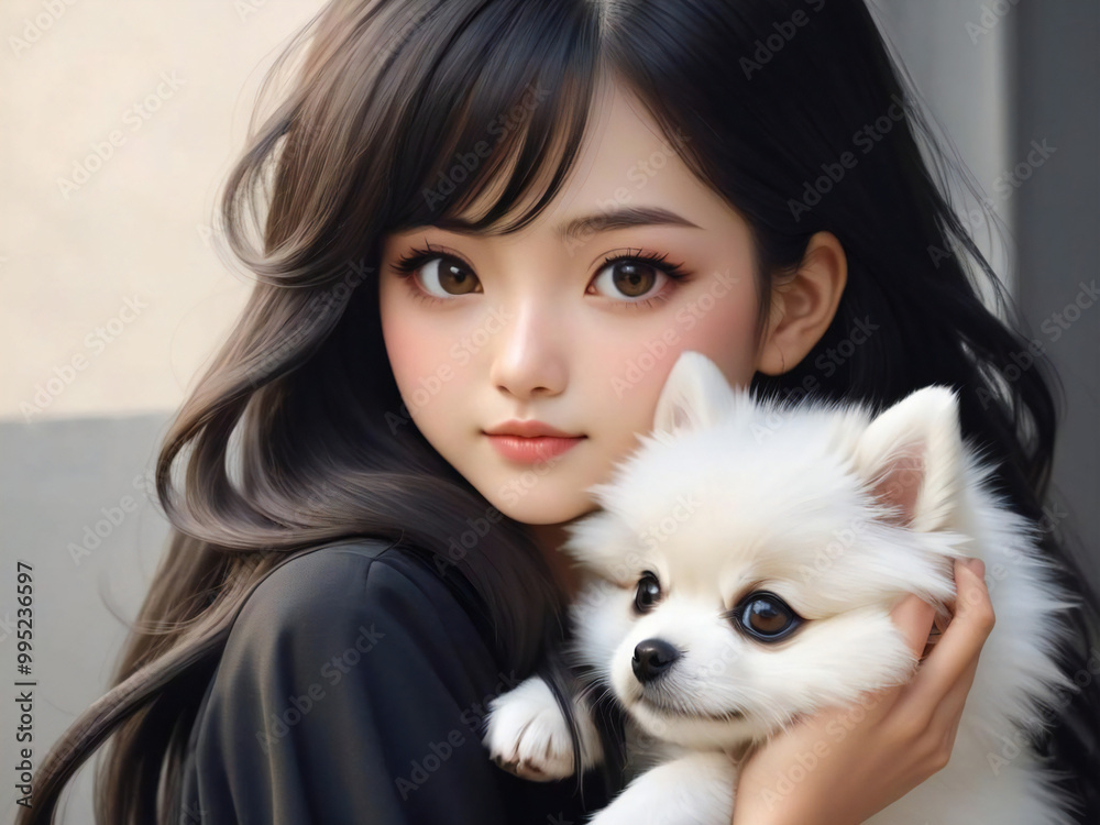 portrait of a woman with a puppy