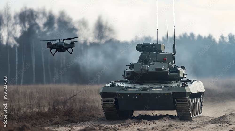 Futuristic military tank equipped with advanced anti drone jamming technology Futuristic military tank equipped with advanced anti drone jamming technology