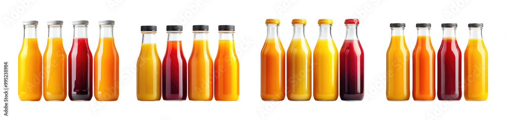 Collection of bottled juices in various colors isolated on white background Collection of bottled juices in various colors isolated on white background