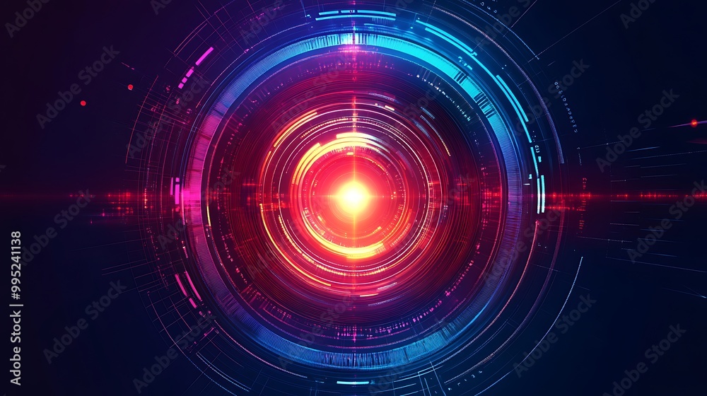 Abstract digital circle with glowing light in the center. Abstract digital circle with glowing light in the center.