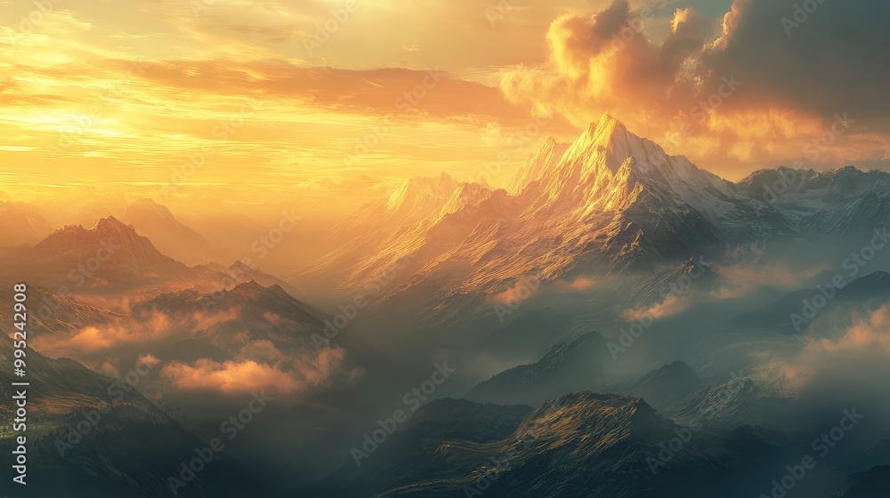 A sweeping view of a mountain range during sunrise A sweeping view of a mountain range during sunrise
