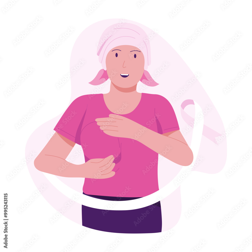 A flat character illustration of breast examination A flat character illustration of breast examination
