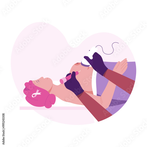 Character based flat illustration of biopsy procedure 