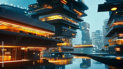 Futuristic Cityscape with Glowing Lights