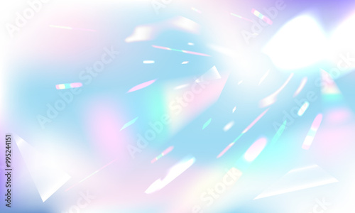 Abstract gradient background rainbow prism reflection sun catcher. Refraction of diamond rays, sparks and broken glass. Vector illustration.