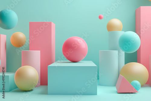 Floating geometries, creative background, 3d rendering