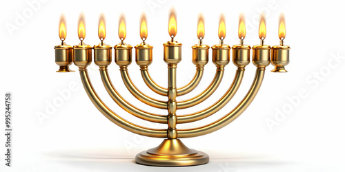 3D Isolated Hanukkah Candles with Glowing Flames on White Background for Religious Traditions Infographics and Holiday Celebrations